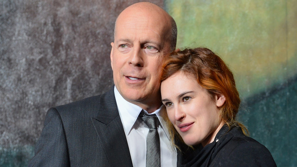 Actor Bruce Willis and actress Rumer Willis attend the dedication and unveiling of a new soundstage mural celebrating 25 years of "Die Hard" at Fox Studio Lot on January 31, 2013 in Century City, California.