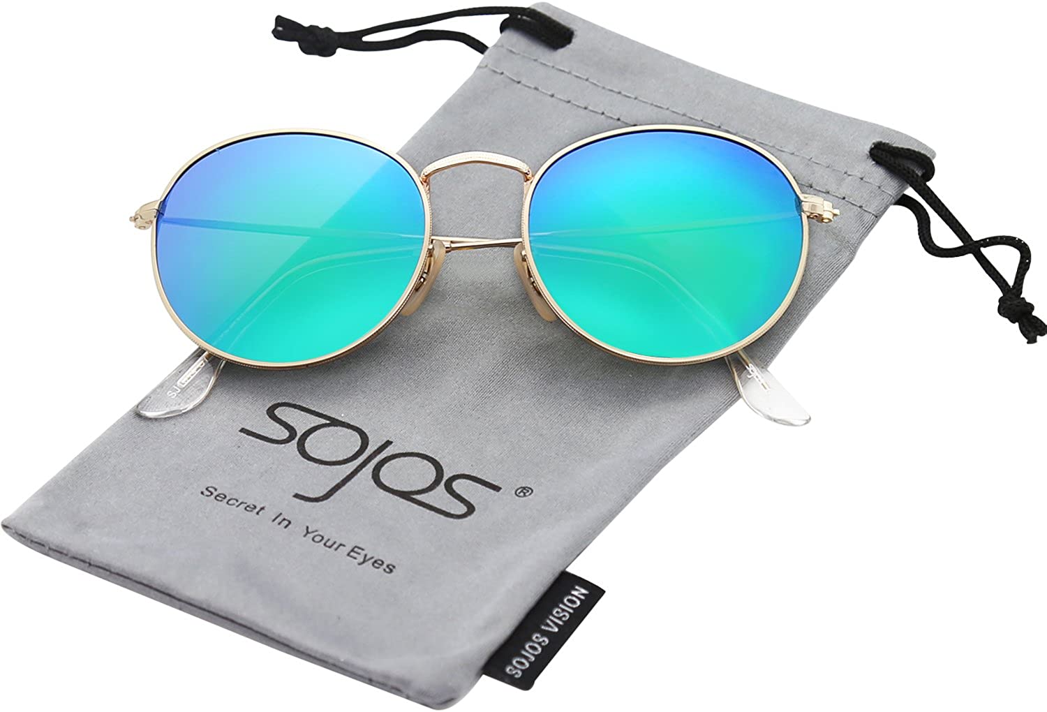 SOJOS Polarized Sunglasses Classic Small Round Metal Frame for Women Men SJ1014