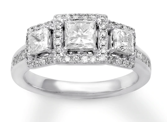 Jared Diamond 3-Stone Ring 1-3/8 ct tw Princess-cut 14K White Gold