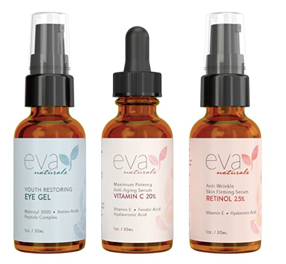 Eva Naturals Facelift in a Bottle 3-in-1 Anti-Aging Set with Retinol Serum, Vitamin C Serum and Eye Gel