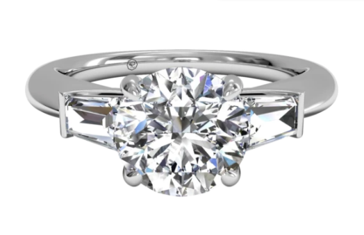 Ritani Tapered Baguette Diamond Engagement Ring In 14kt White Gold / Round