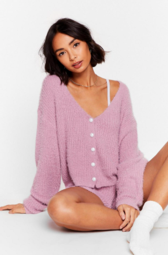 Nasty Gal What a Pearl Wants Knit Shorts Lounge Set