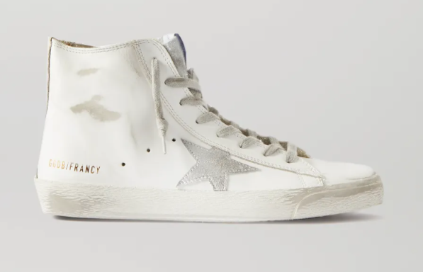 Golden Goose Francy Glittered Distressed Leather and Suede High-Top Sneakers