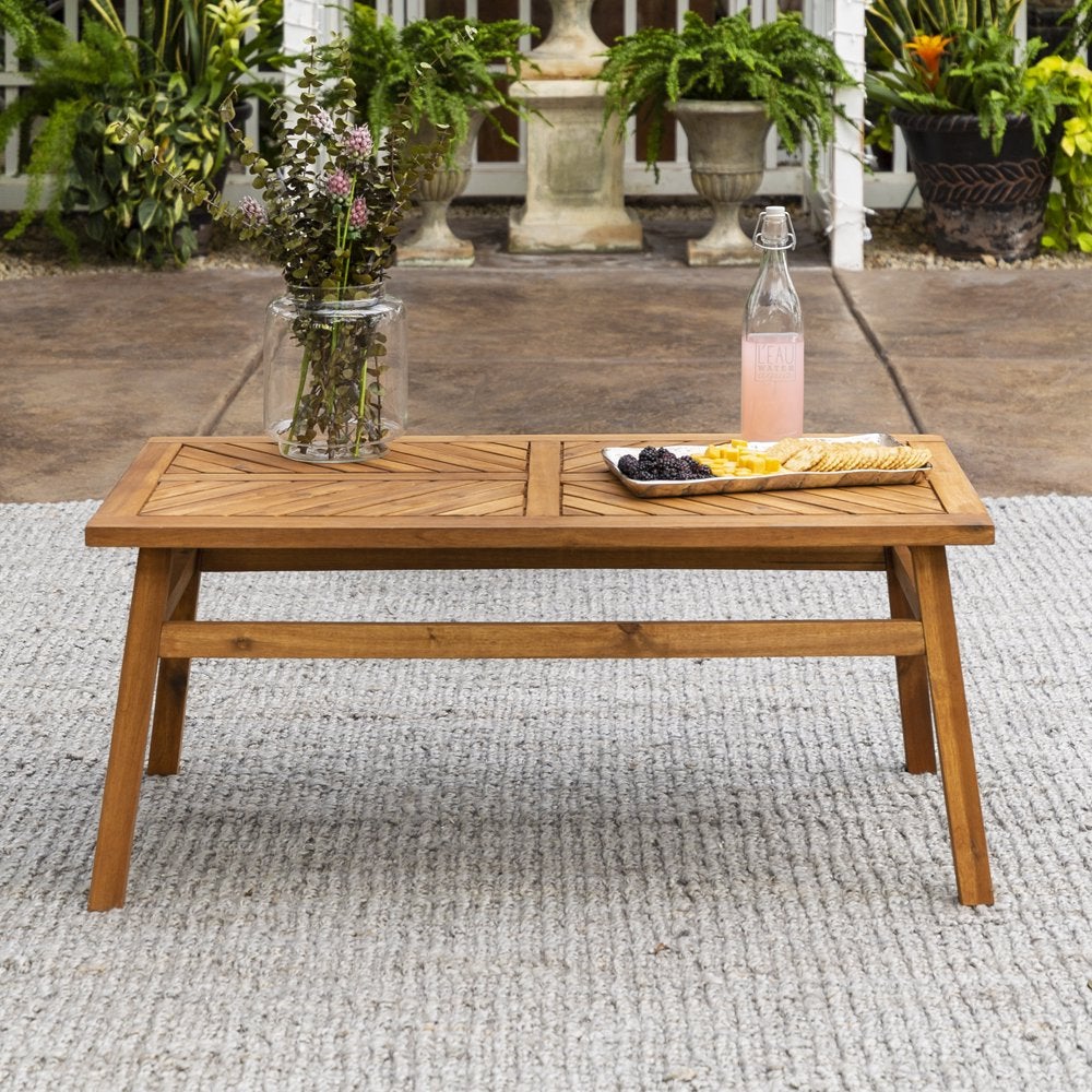 Manor Park Wood Outdoor Coffee Table with Chevron Design, Brown