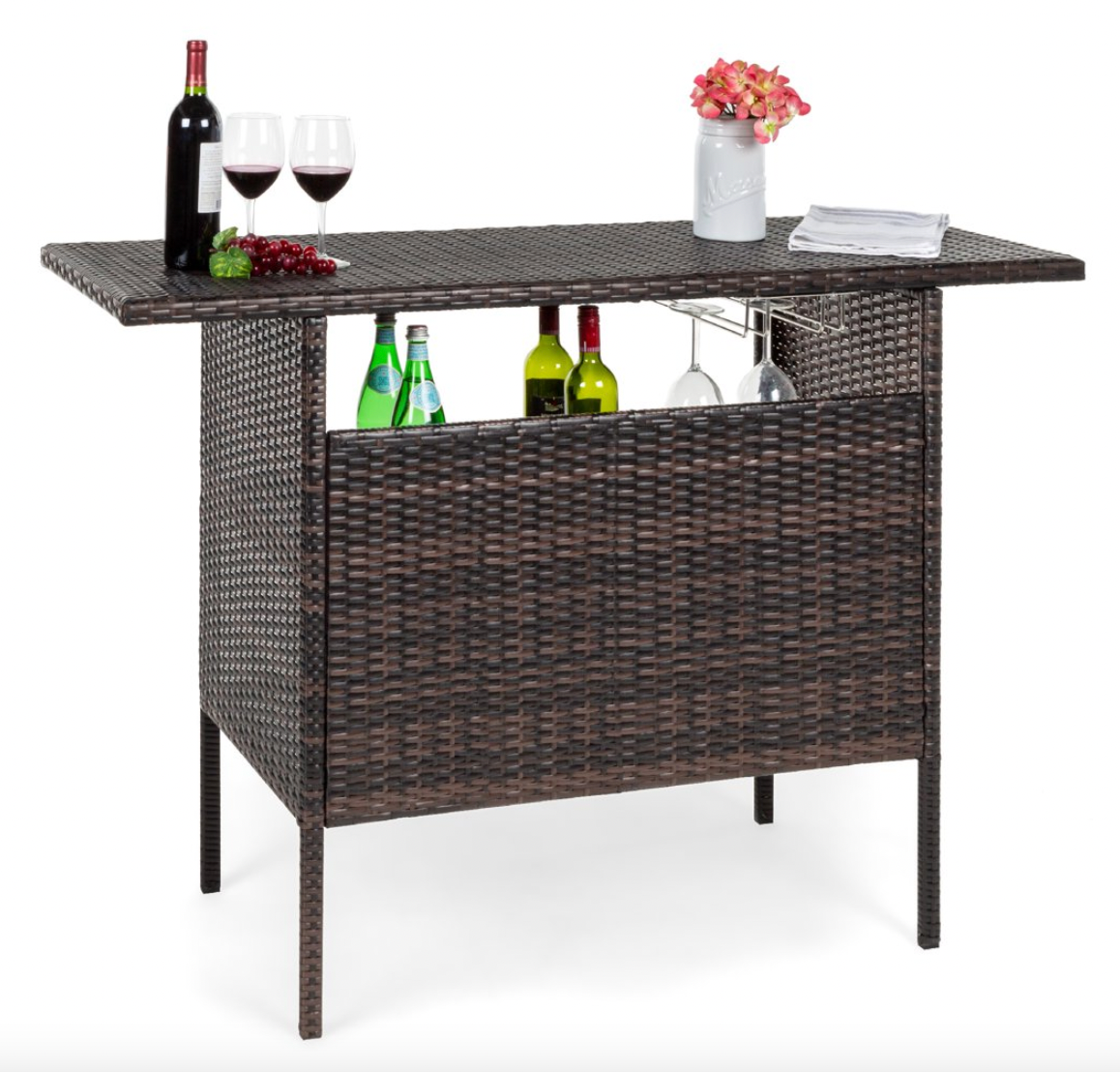 Best Choice Products Outdoor Patio Wicker Bar Counter Table