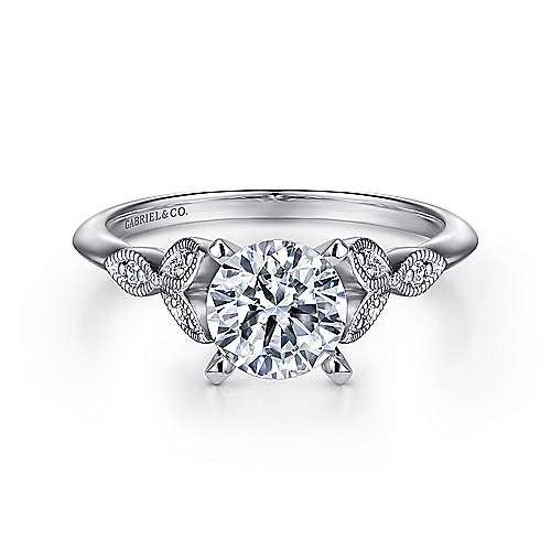 Gabriel & Co. Vintage Inspired 14K White Gold Split Shank Round Diamond Engagement Ring