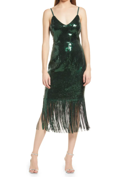 Lulus Anjou Sequin Fringe Sleeveless Midi Dress