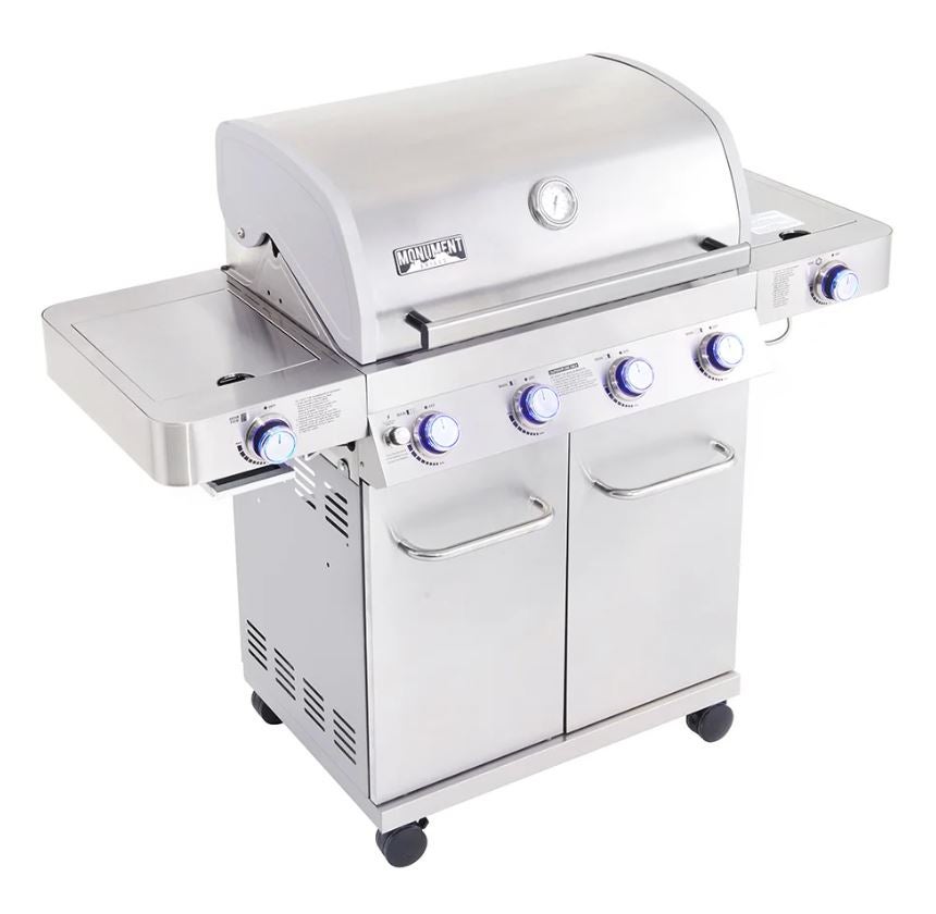 Monument Grills 4-Burner Propane 60000 BTU Gas Grill with Side Burner and Cabinet