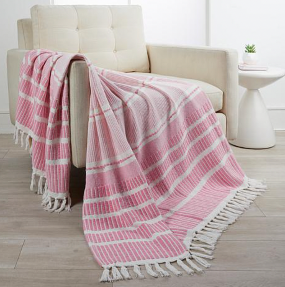 Garcelle at Home Fringed Cotton Stripe Throw