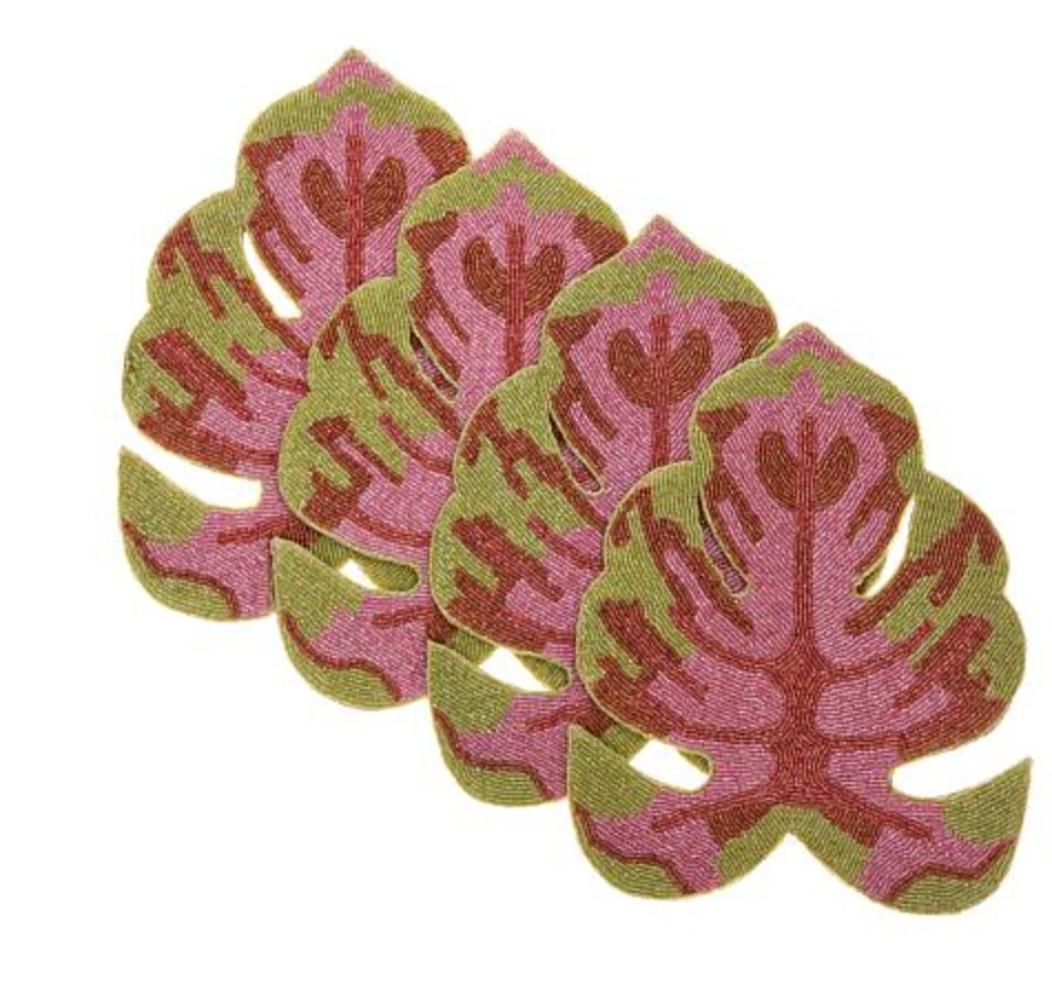 Garcelle at Home Set of 4 Beaded Palm Leaf Placemats
