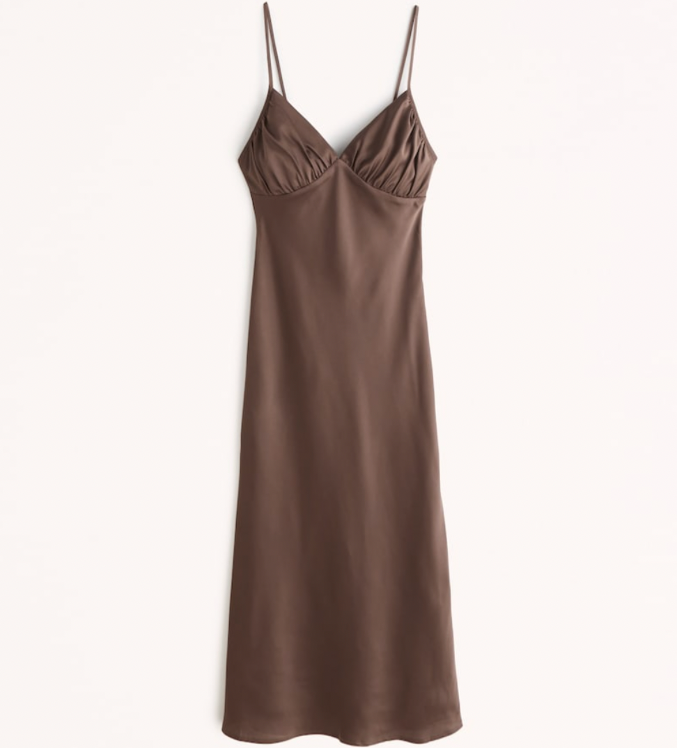 Abercrombie and Fitch Ruched Satin Slip Midi Dress