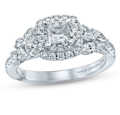 Monique Lhuillier Bliss Diamond Engagement Ring 1-1/6 ct tw Princess, Marquise & Round-cut 18K White Gold