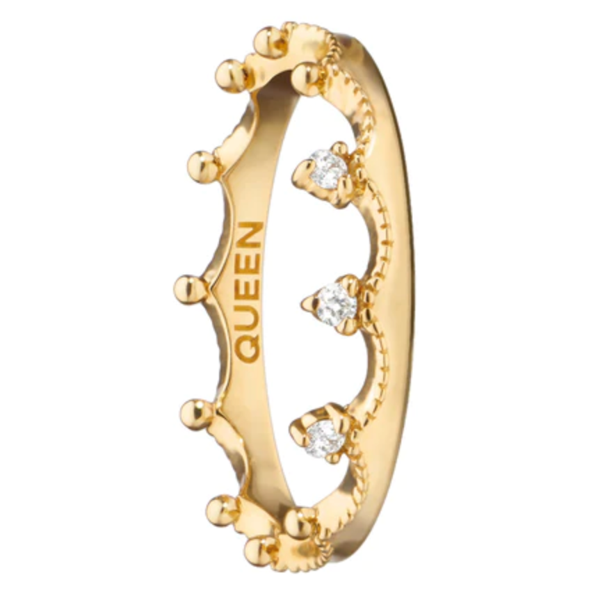 The “Queen” Poesy Stackable Ring in 18K Gold with Diamonds