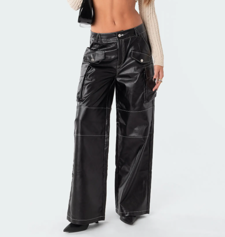 Edikted Faye Faux Leather Cargo Pants