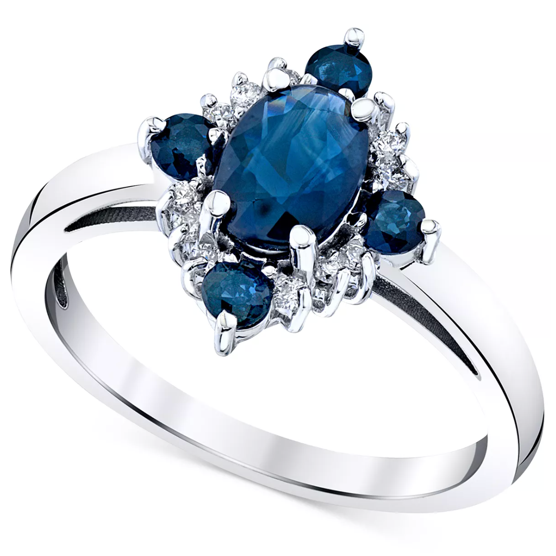 Macy's Sapphire and Diamond Oval Halo Ring in 10k White Gold