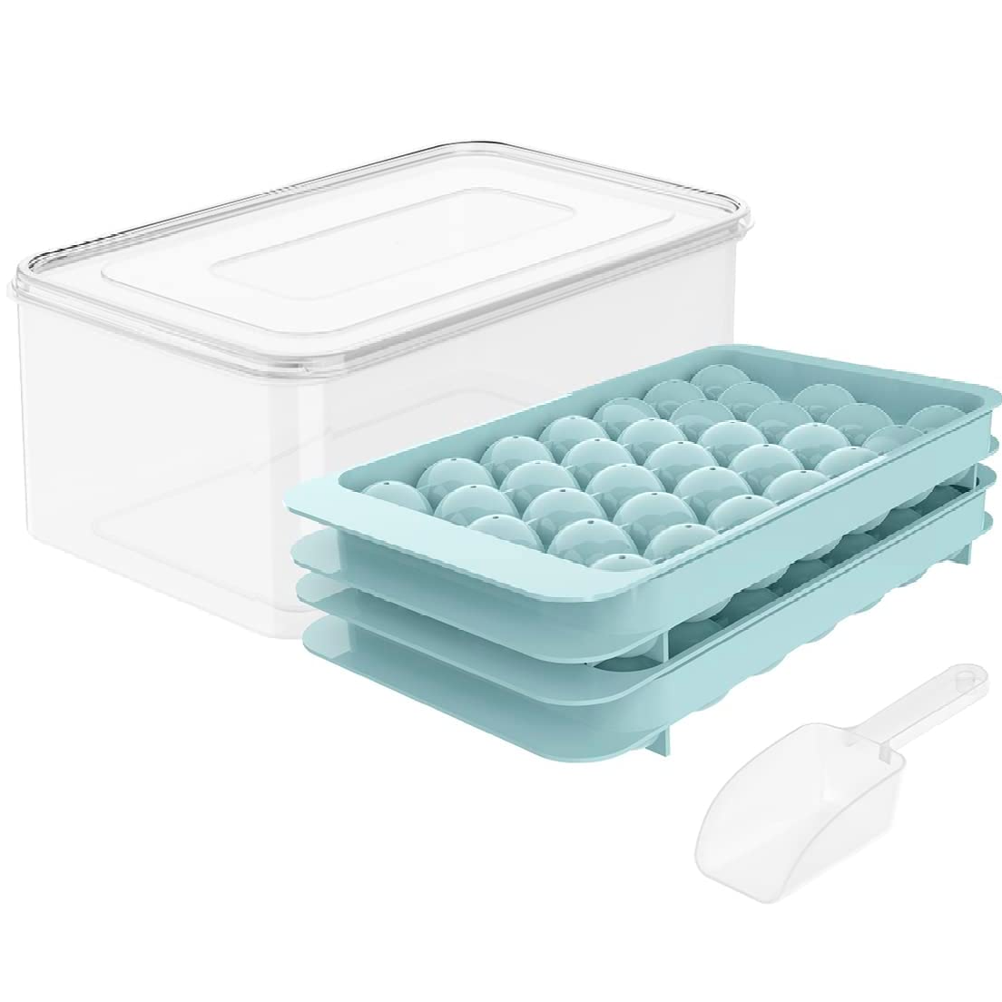 Wibimen Round Ice Cube Tray with Lid & Bin