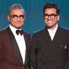 Eugene Levy and Dan Levy speak onstage during the 26th Annual Screen Actors Guild Awards 