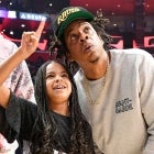 Jay-Z and Blue Ivy Carter attend a basketball game between the Los Angeles Clippers and the Los Angeles Lakers 