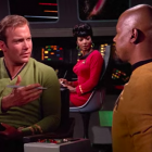 William Shatner and Avery Brooks face to face (of sorts) in 'Star Trek.'