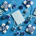 Blue presents with ribbon and bows