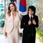 US actress Angelina Jolie and son Maddox arrive for the State Dinner in honor of South Korean President Yoon Suk Yeol, at the White House in Washington, DC, on April 26, 2023.