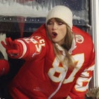 Taylor Swift celebrates with fans during the AFC Wild Card Playoffs between the Miami Dolphins and the Kansas City Chiefs at GEHA Field at Arrowhead Stadium on January 13, 2024 in Kansas City, Missouri.