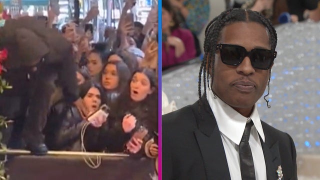 A$AP Rocky Uses Fan's Face to Jump Over Barrier Before 2023 Met Gala