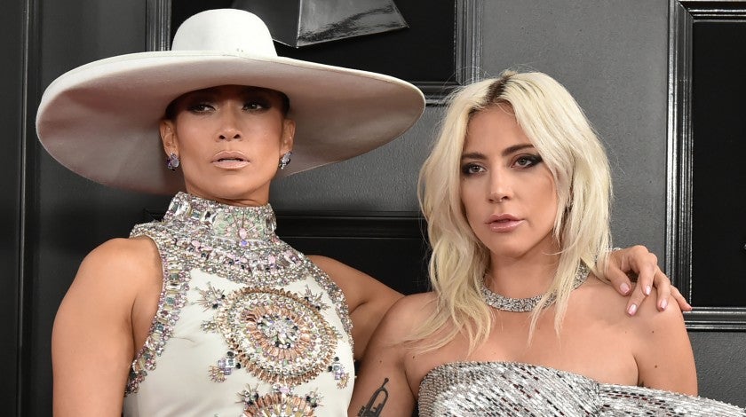 Jennifer Lopez and Lady Gaga at the 61st Annual Grammy Awards 