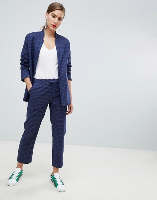 Custommade blue check pantsuit