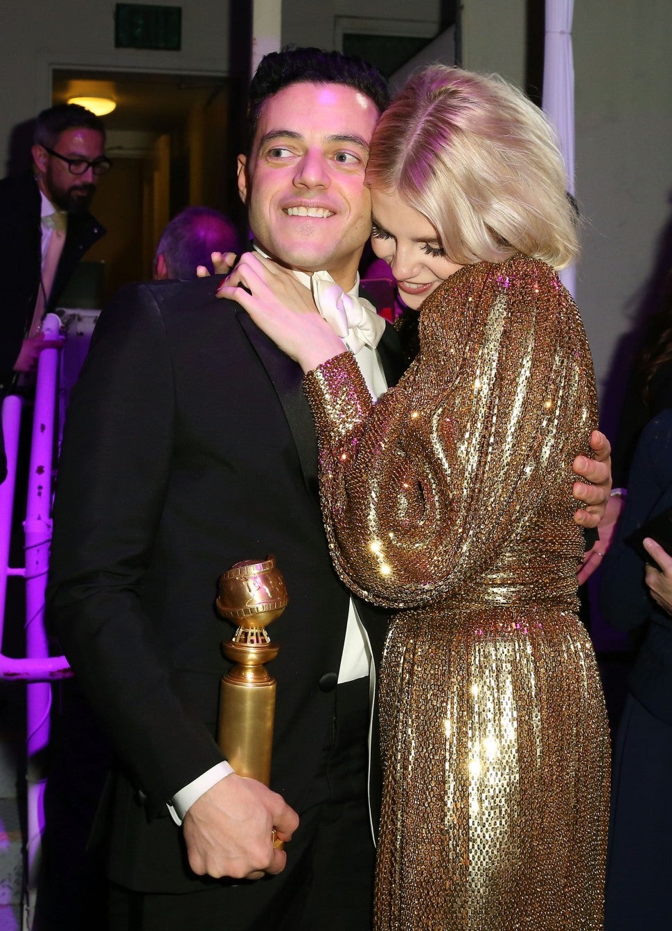 Rami Malek and Lucy Boynton attend the FOX/HULU Golden Globe Awards viewing party and post-show celebration at The Beverly Hilton Hotel on January 6, 2019 in Beverly Hills, California.