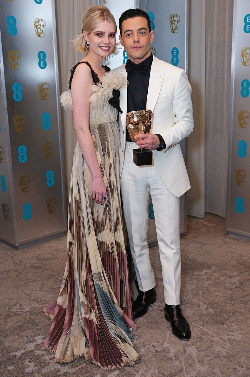 Lucy Boynton and Rami Malek attend the EE British Academy Film Awards gala dinner at The Grosvenor House Hotel on February 10, 2019 in London, England.