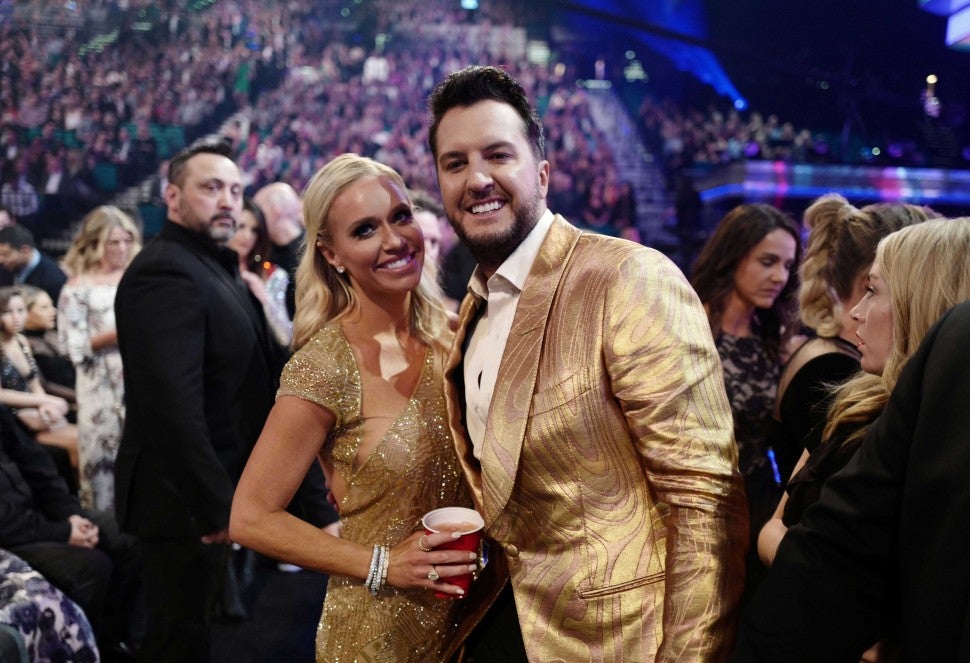 Caroline Boyer and Luke Bryan the 54th Academy Of Country Music Awards in Las Vegas on April 7