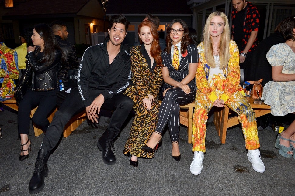 Ross Butler, Madelaine Petsch, Camila Mendes, and Kathryn Newton at Moschino show