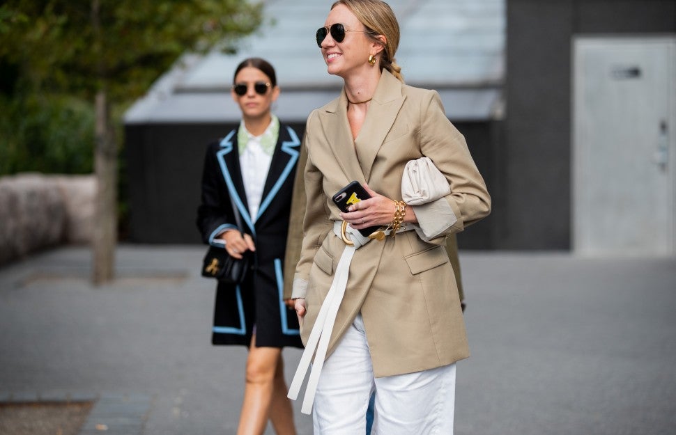 beige oversized blazer NYFW street style