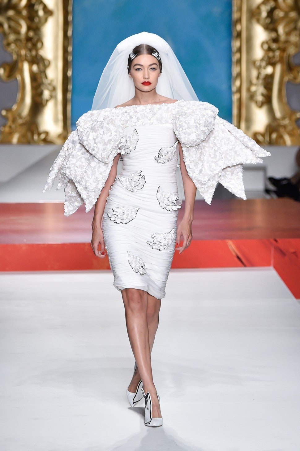 Gigi Hadid wedding dress walking Moschino spring/summer 2020 show