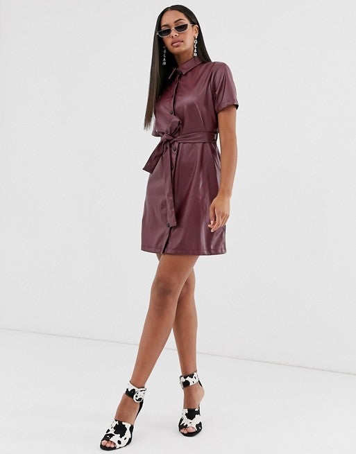 Missguided Leather Look Shirt Dress