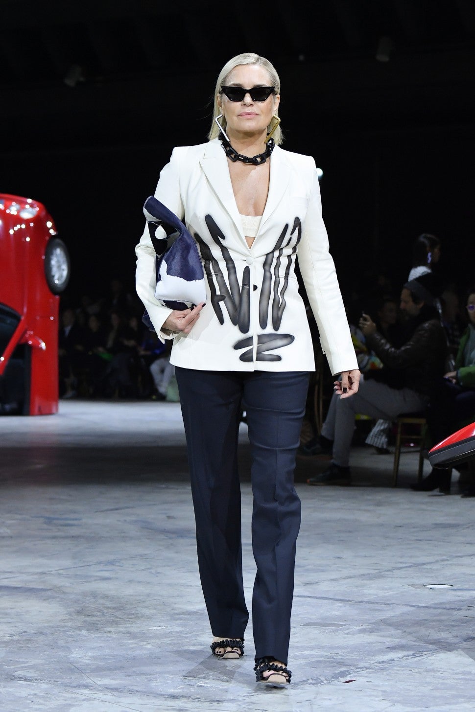 Yolanda Hadid walking in Off-White F/W 2020 fashion show 