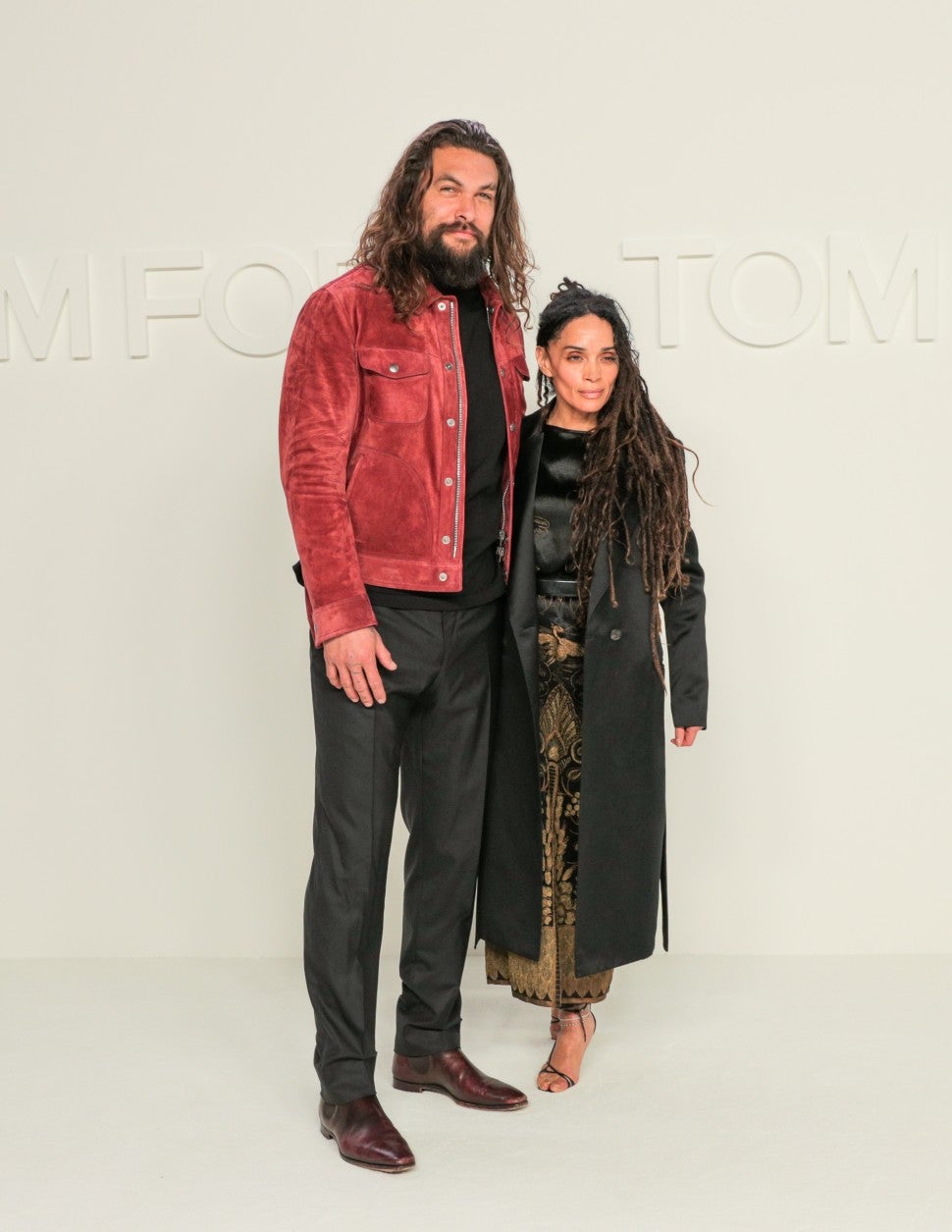Jason Mamoa and Lisa Bonet at Tom Ford A/W 2020 fashion show