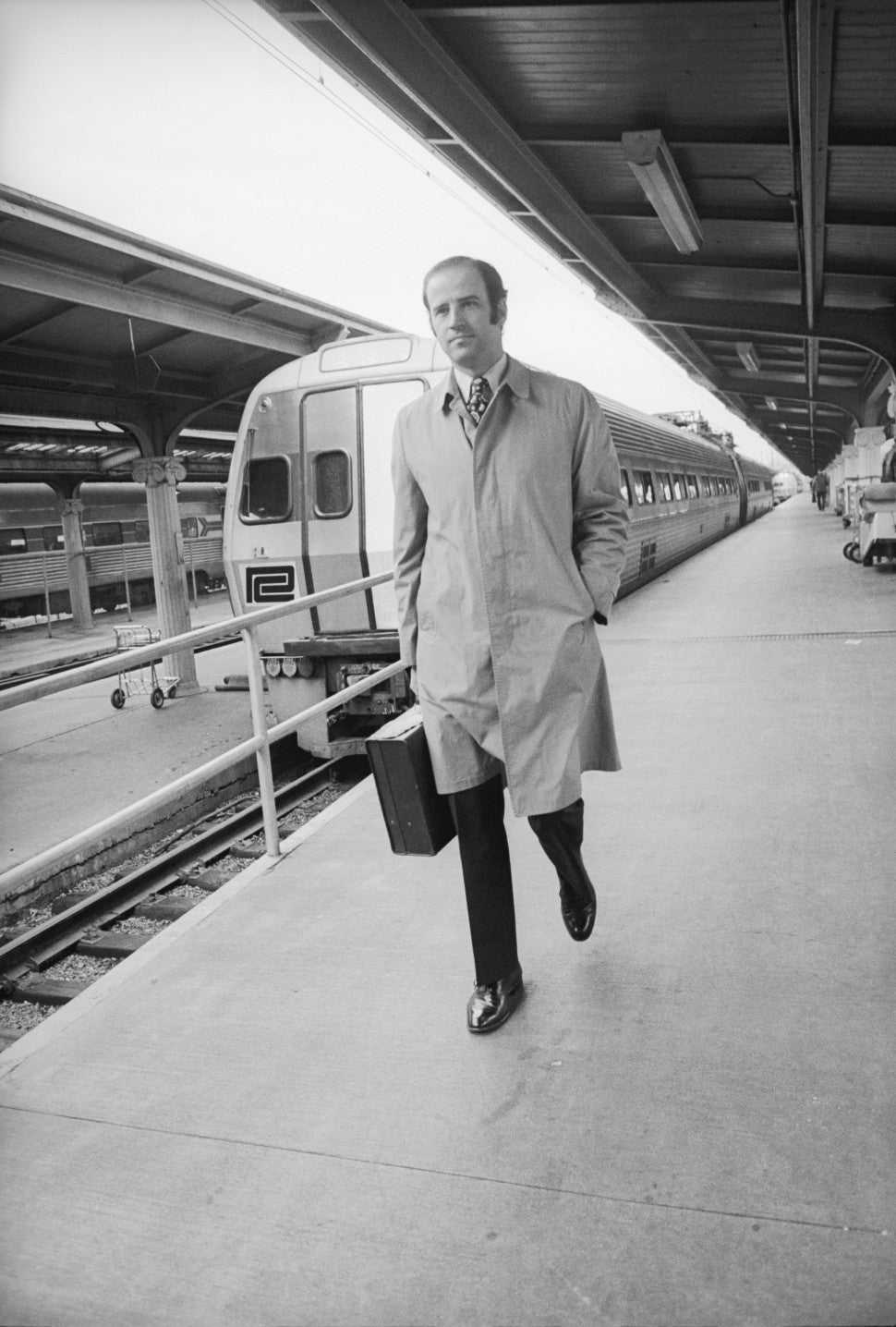 Joseph R. Biden, D-Del., is seen here at Union Station where most days, after the Senate adjourns, he catches the Metroliner to Wilmington for home. He makes the four-hour commute almost daily to be with his motherless sons Beau, 4, and Hunter, 3. 