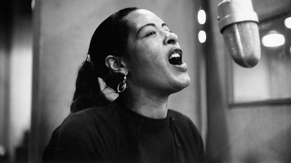 Singer Billie Holiday records her penultimate album 'Lady in Satin at the Columbia Records studio in December 1957 in New York City, New York. 