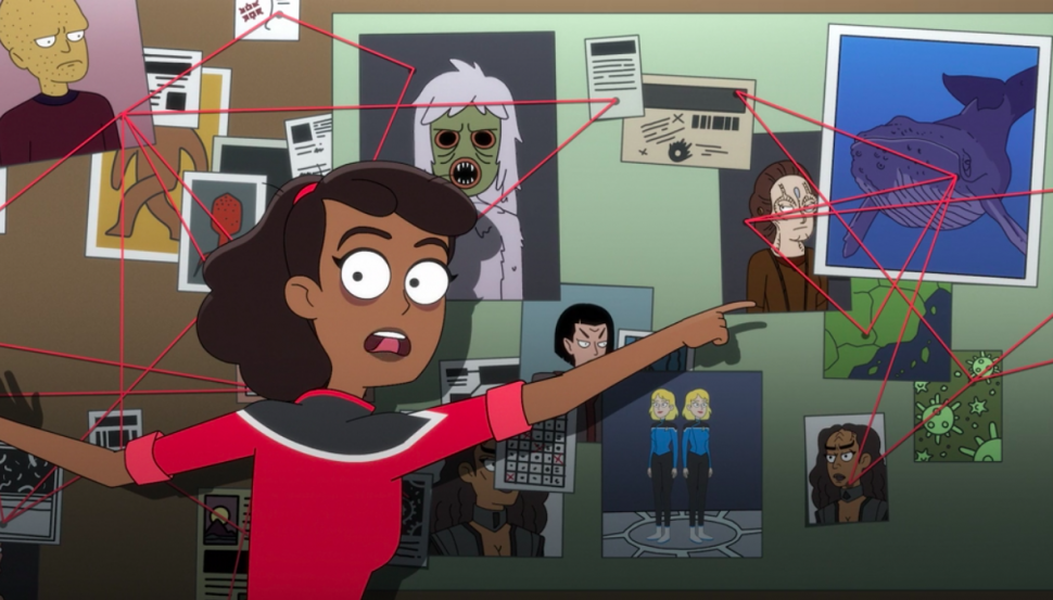 Mariner points to a whale on her conspiracy board in 'Star Trek: Lower Decks.'