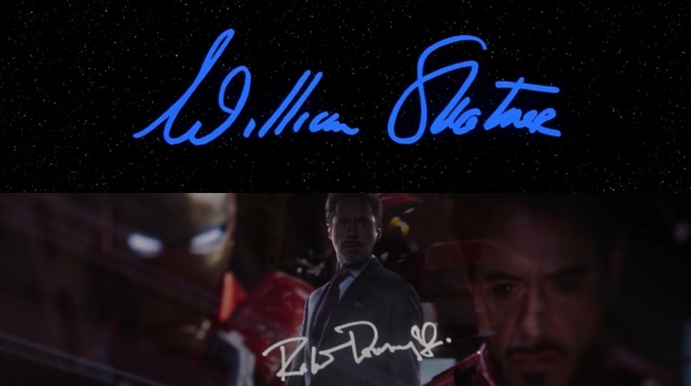 William Shatner's on-screen signature in 'The Undiscovered Country' and Robert Downey Jr.'s on-screen signature in 'Avengers: Endgame.'