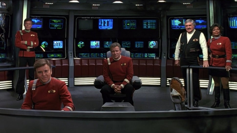 William Shatner and 'Star Trek's original cast aboard the Enterprise-A.