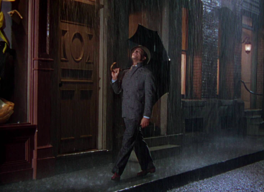 Gene Kelly strolling his way into performing 'Singin' in the Rain.'