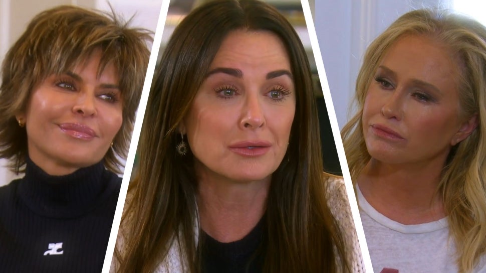 Lisa Rinna moderates a tense conversation between sisters Kyle Richards and Kathy Hilton on Bravo's The Real Housewives of Beverly Hills