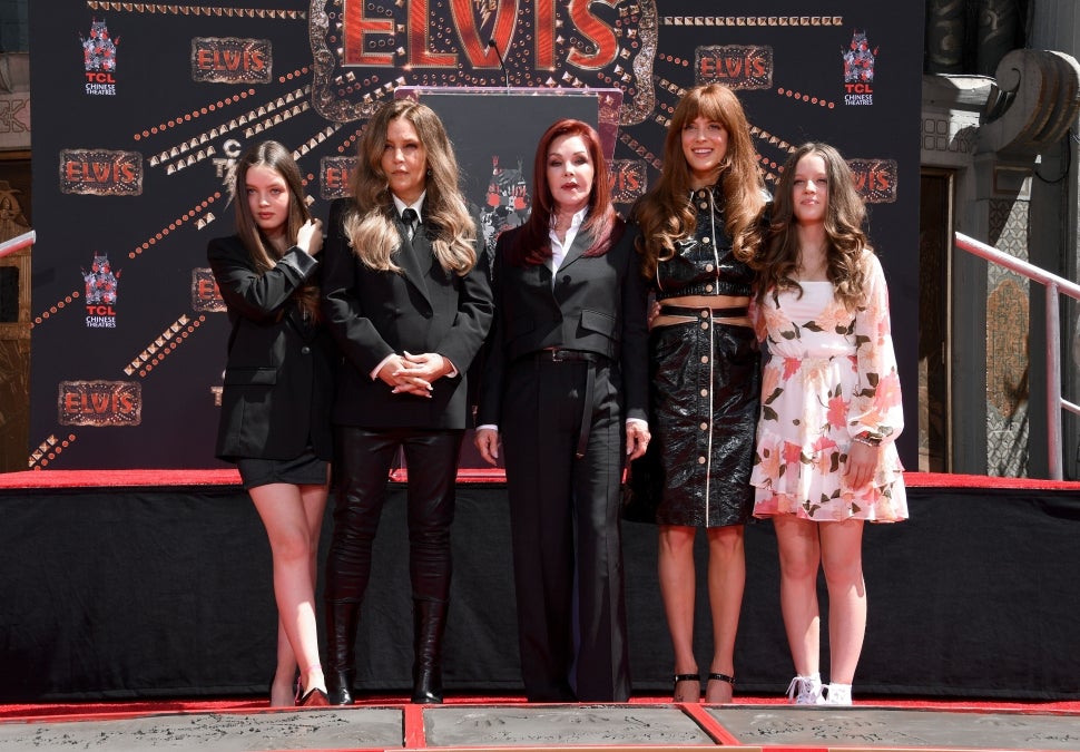 Harper Lockwood, Lisa Marie Presley, Priscilla Presley, Riley Keough, and Finley Lockwood attend the Handprint Ceremony at TCL Chinese Theatre