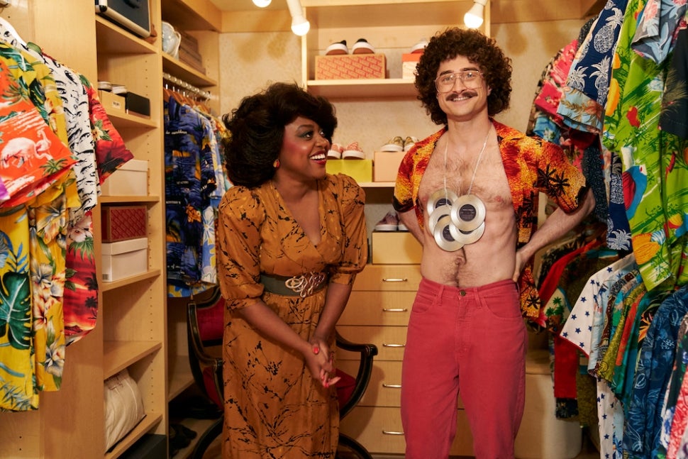 Quinta Brunson and Daniel Radcliffe in character for 'Weird Al' Yankovic biopic