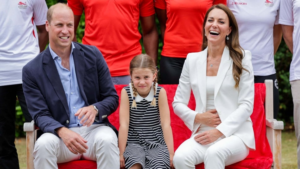 Prince William, Duke of Cambridge, Catherine, Duchess of Cambridge and Princess Charlotte of Cambridge attend the Sandwell Aquatics Centre during the 2022 Commonwealth Games on August 02, 2022 in Birmingham, England.