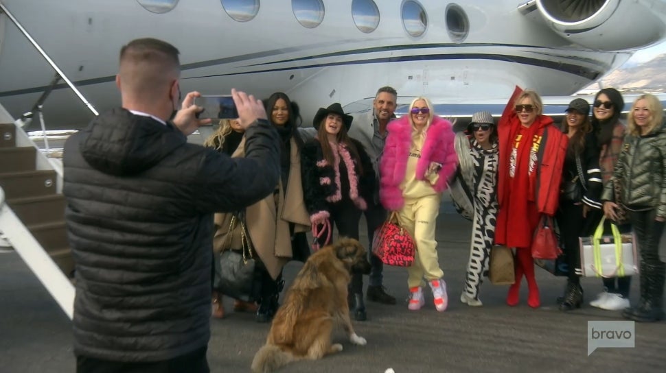 The cast of The Real Housewives of Beverly Hills poses for a group photo on their trip to Aspen, Colorado