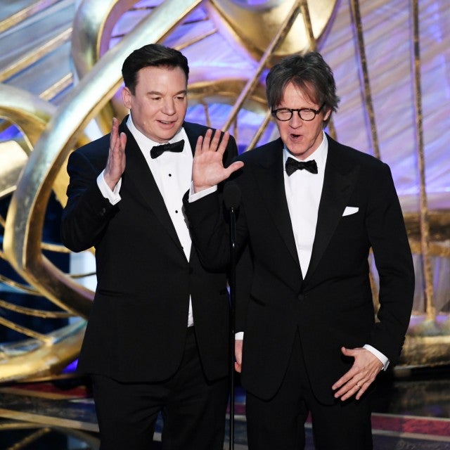 Mike Myers and Dana Carvey speak onstage during the 91st Annual Academy Awards at Dolby Theatre on February 24, 2019 in Hollywood, California